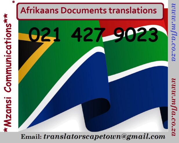 Afrikaans Documents Translation services Johannesburg